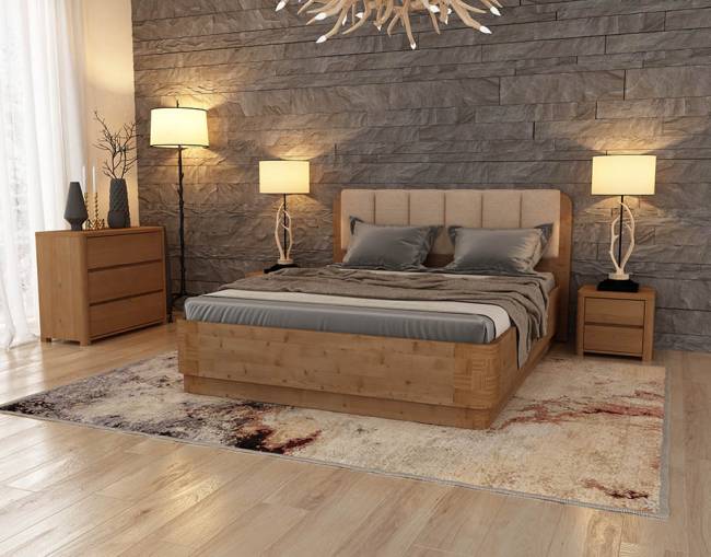 180-200 Кровать Wood Home 2 с подъемным механизмом Антик (сосна) с брашированием/Лофти Бежевый