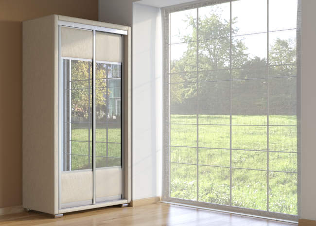 Шкаф купе 2-ух дв. Orma Soft 2 (2 зеркала), цвет:  Экокожа Жемчуг