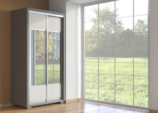 Шкаф купе 2-ух дв. Orma Soft 2 (2 зеркала), цвет:  Экокожа Серый/Белый