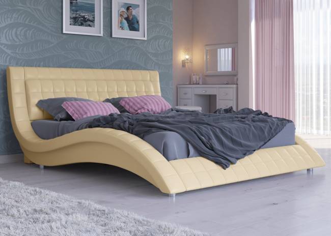 Кровать Атлантико с подъемным механизмом, цвет: Экокожа Бежевая Кровать Атлантико с подъемным механизмом, цвет: Экокожа Бежевая