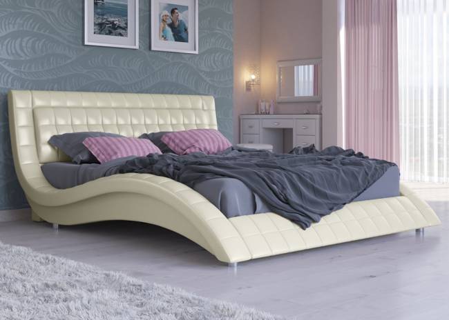 Кровать Атлантико с подъемным механизмом, цвет: Экокожа Молочный перламутр Кровать Атлантико с подъемным механизмом, цвет: Экокожа Молочный перламутр