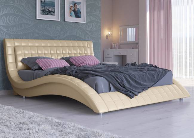 Кровать Атлантико с подъемным механизмом, цвет: Экокожа Бежевый перламутр Кровать Атлантико с подъемным механизмом, цвет: Экокожа Бежевый перламутр