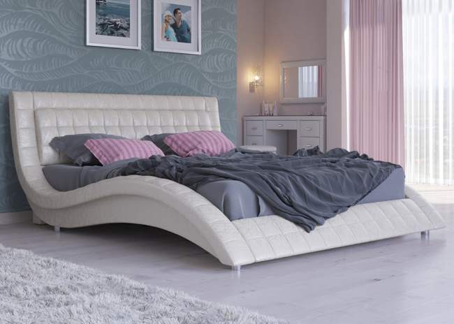 Кровать Атлантико с подъемным механизмом, цвет: Экокожа Жемчуг Кровать Атлантико с подъемным механизмом, цвет: Экокожа Жемчуг